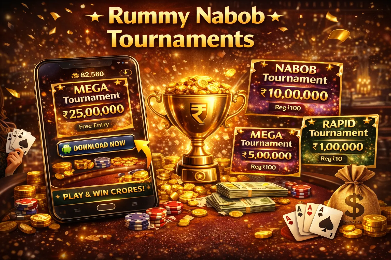 Rummy Nabob big tournament winning jackpot banner